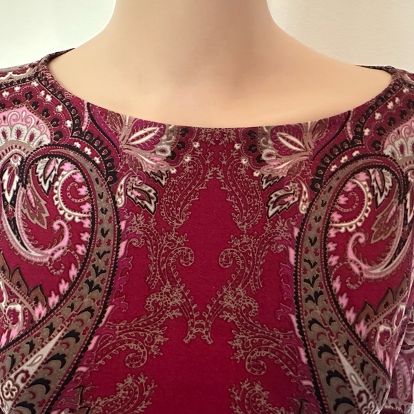 LOFT Paisley Shift Dress Burgundy Pink Size 4 | 3/4 Sleeve - Picture 4 of 8